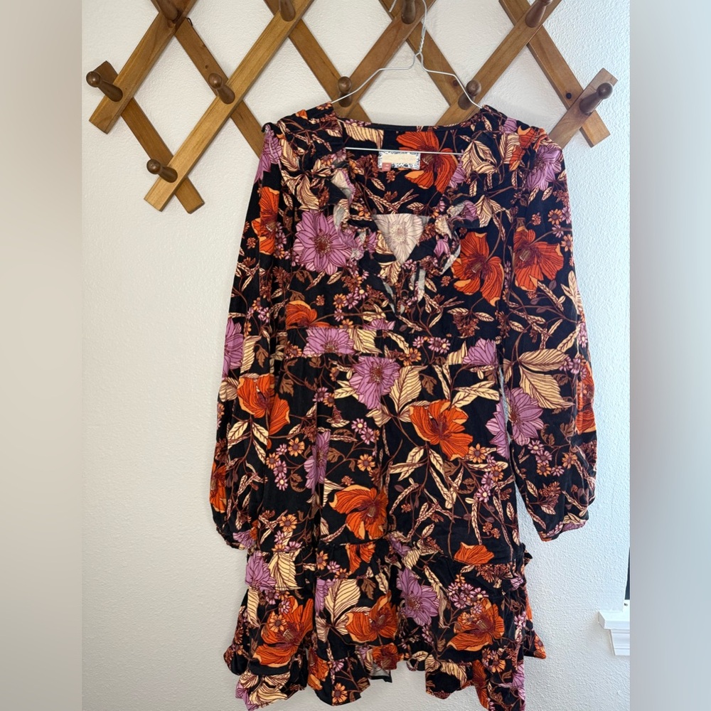 Pilcro Orange and Black Floral Dress